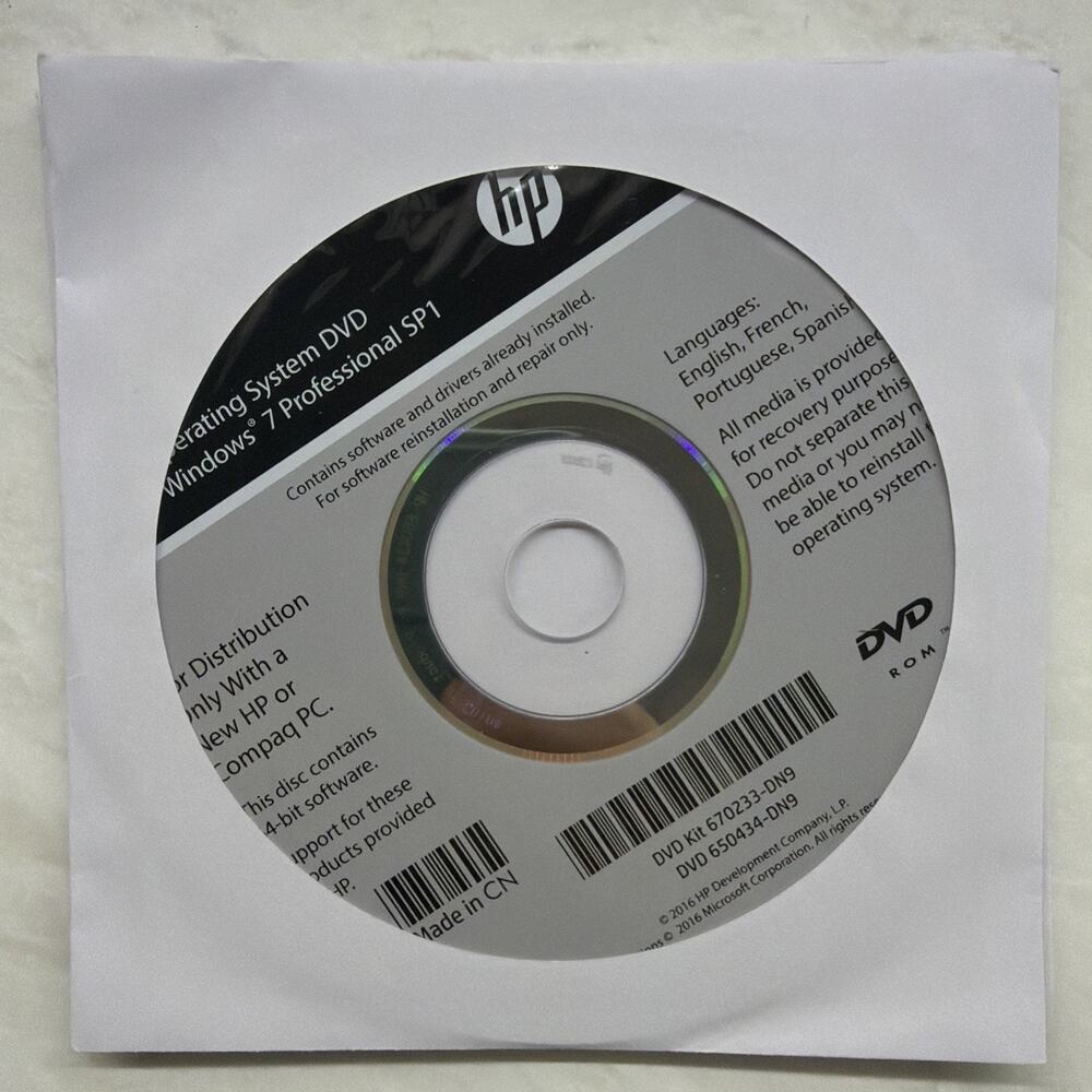 Windows 7 Pro Sp1 64-bit Operating System DVD No PRODUCT KEY System Recovery